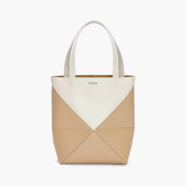 Loewe Mini Puzzle Fold Tote Shiny Calfskin White