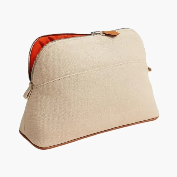 HERMES Bolide Canvas Bowling Bag White/Orange