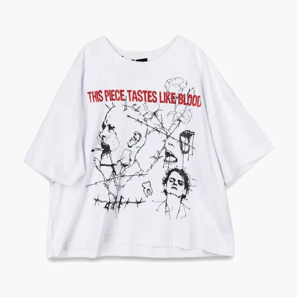 ARNODEFRANCE Vintage Cropped This Piece Tastes Like Blood T-Shirt White
