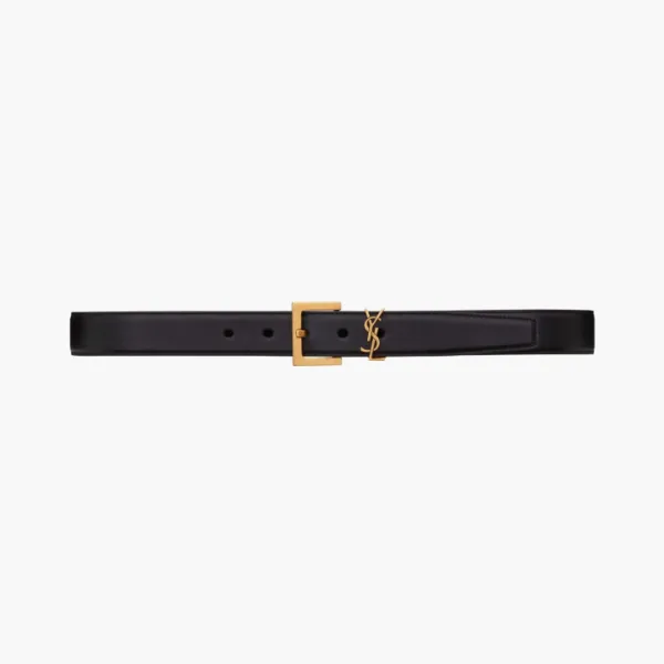 Saint Laurent Cassandre Belt With Square Buckle In Smooth Leather Black