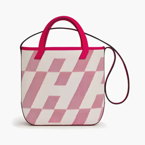 Hermes Cabas Canvas With Swift Calfskin Shoulder Bag Pink