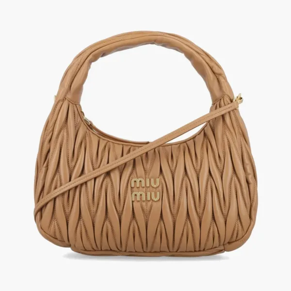 Miu Miu Wander Matelasse Nappa Leather Hobo Bag Caramel