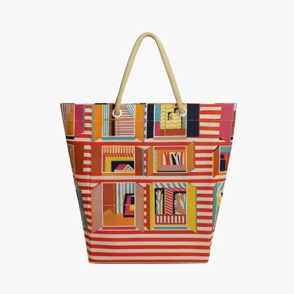 Hermès From My Window Canvas Beach Bag Handbag Orange & Multicolor