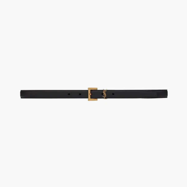 Saint Laurent Cassandre Thin Leather Belt With Square Buckle Black