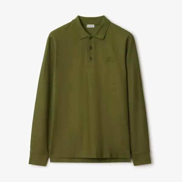 Burberry Long-sleeve Cotton Polo Shirt  Olive