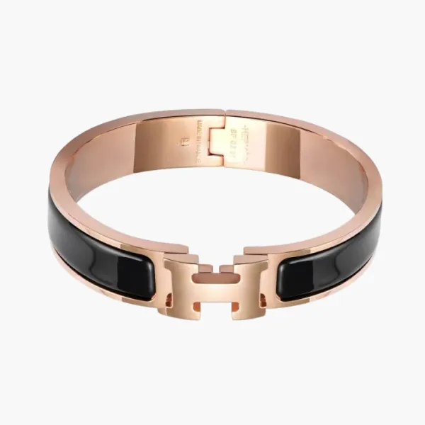 Hermes Clic H Narrow Bracelet, Noir, Rose Gold Plated