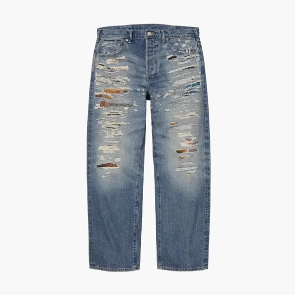 Supreme x MM6 Maison Margiela Distressed Loose Fit Selvedge Jeans Washed Indigo