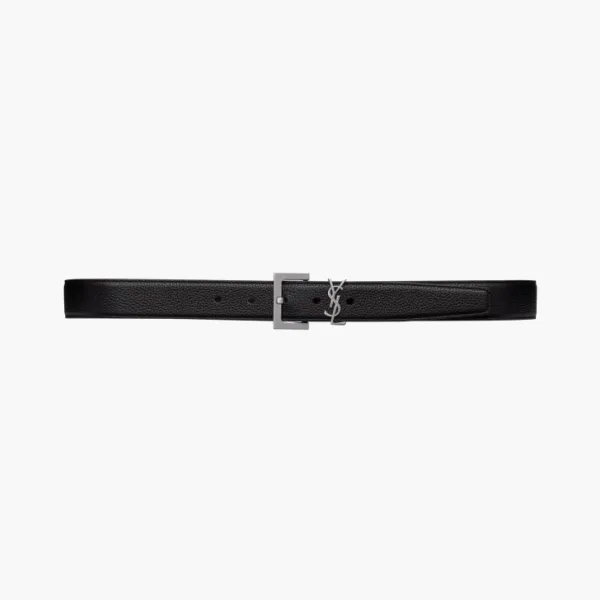 Saint Laurent Cassandre Belt In Grained Leather Black