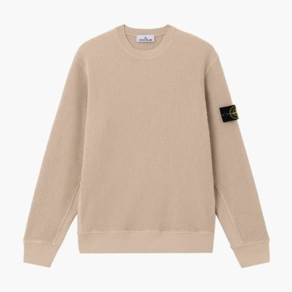 Stone Island Organic Cotton Waffle Fleece Crewneck Sweatshirt Desert