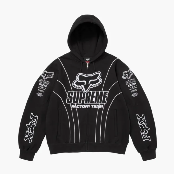 Supreme x Fox Racing Zip Up Hooded Sweatshirt Black