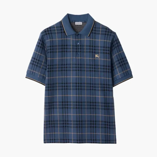 BurberryCheck Cotton Polo Shirt Blue