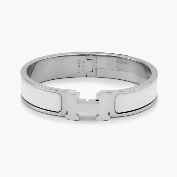Hermès Bracelet Narrow Clic Clac H Enamel White Silver