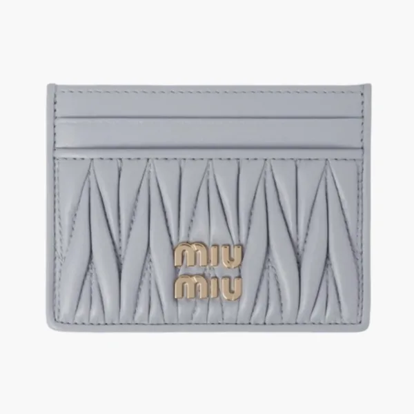 Miu Miu Matelassé Nappa Leather Card Holder Pearl Gray
