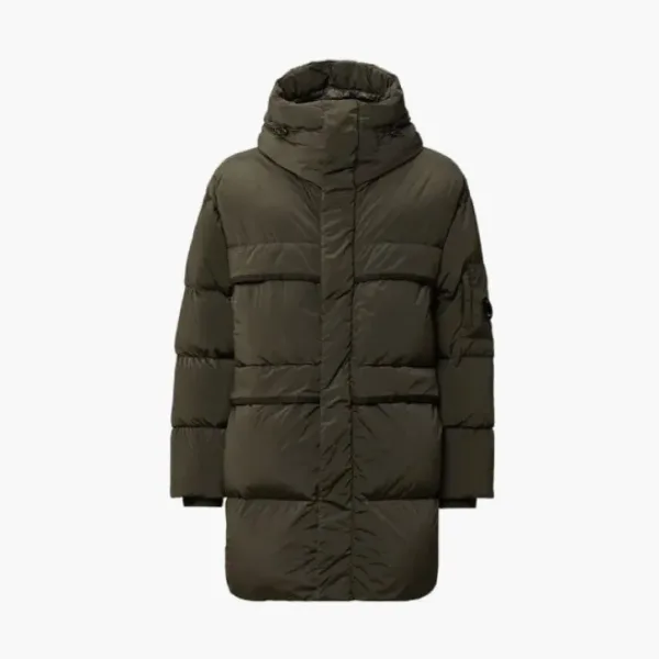 C.P. Company Men's Green Long Hooded Down Jacket Green