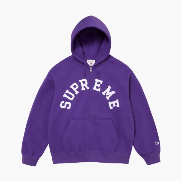 Supreme x Champion Zip Up Hooded Sweatshirt Purple