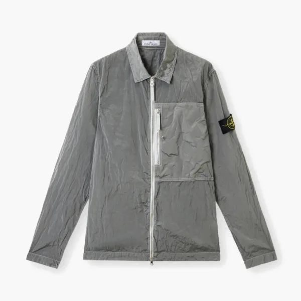 Stone Island Nylon Metal In Econyl Overshirt with Pocket and Two-Way Zip Pearl Grey
