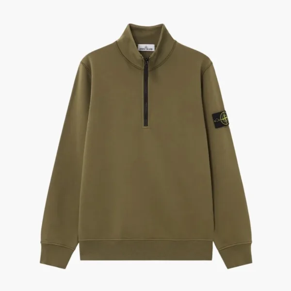 Stone Island Organic Cotton Fleece Half-Zip Sweatshirt Military Green
