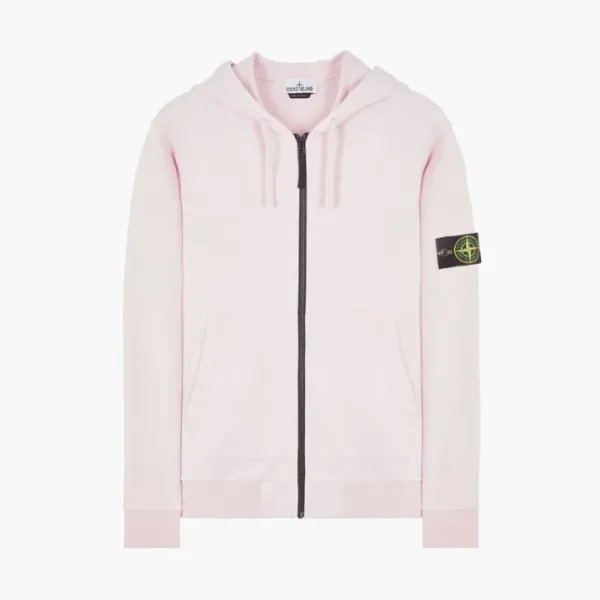 Stone Island Brushed Cotton Full Zip Hoodie Pink