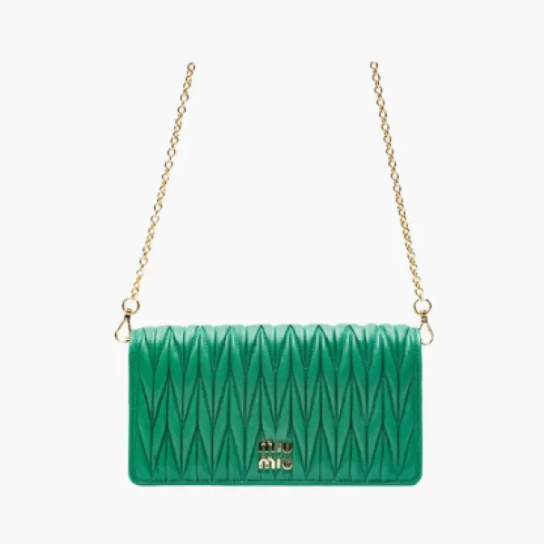 MIU MIU Matelassé Leather Chain Wallet Shoulder Bag Mango Green