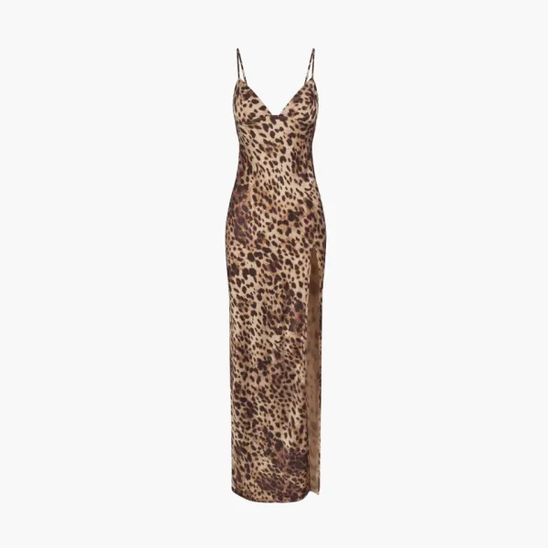 Skims x Dolce&Gabbana Silk Long Slip Dress Leopard