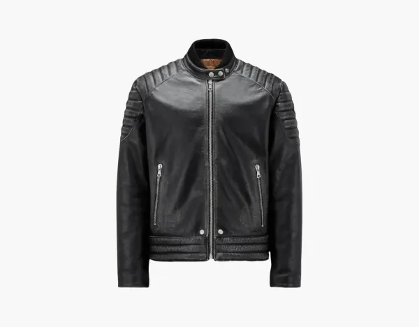 Moncler Vicsek Leather Down Jacket Black In Noir