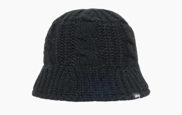 Stussy Flag Label Acrylic Polyester Knit Bucket Hat Black
