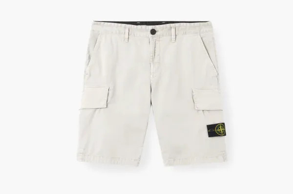 Stone Island Organic Cotton Stretch Broken Twill Cargo Shorts Pearl Grey