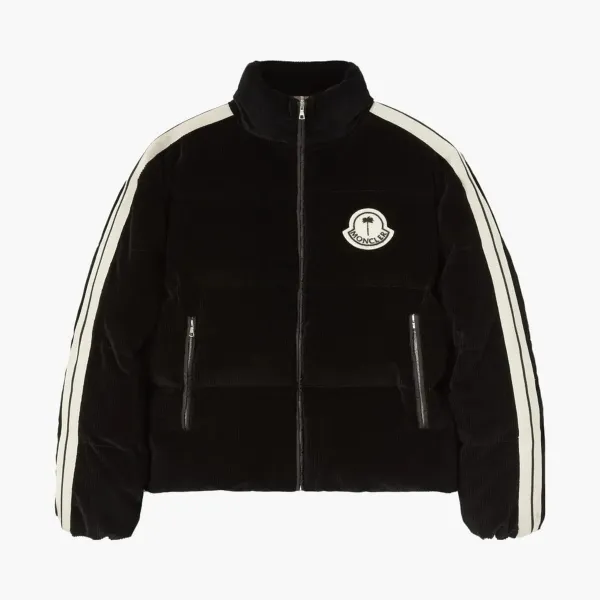 Moncler Down Jacket Unisex Black Velvet Side-Stripe