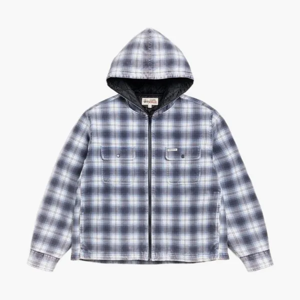 Stussy Zip Hooded Plaid Shirt Blue