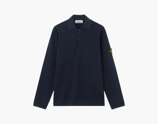 Stone Island Micro Stitch Soft Organic Cotton Long-Sleeve Polo Navy Blue