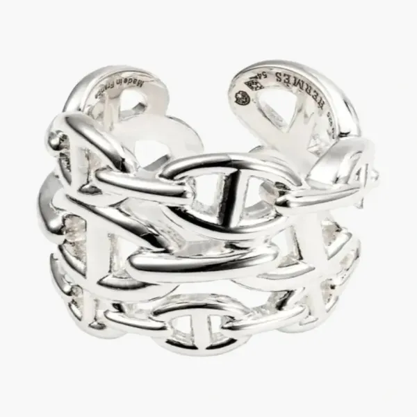 Hermes Large Chaine D'Ancre Enchainee Ring Sterling Silver