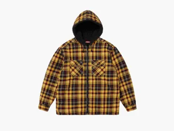 Supreme Lined Zip Up Hooded Flannel Shirt Yellow