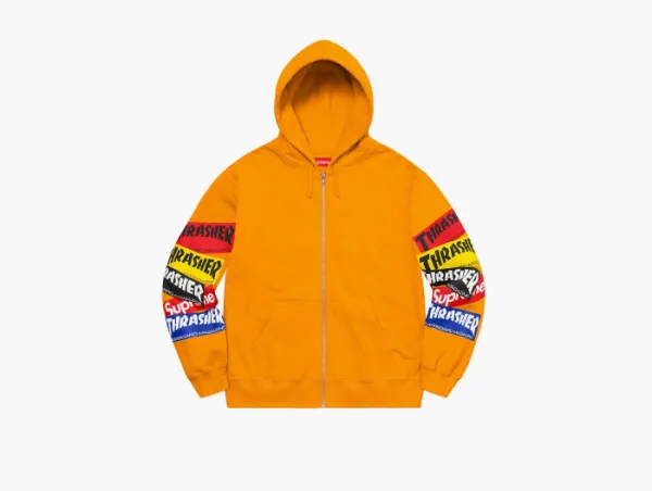 Supreme x Thrasher Multi Logo Zip Up Hooded Sweatshirt Gold