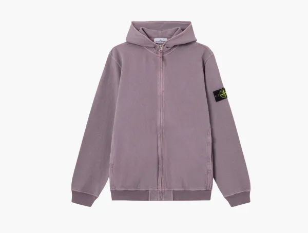 Stone Island Malfile Fleece Old Effect Hooded Sweatshirt Purple Grey