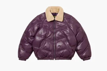 Supreme x Schott Chevron Leather Down Puffer Jacket Purple