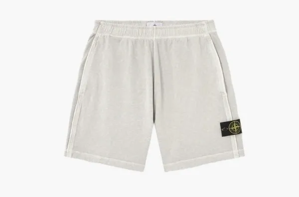 Stone Island Malfile Fleece Jogger Shorts Pearl Grey