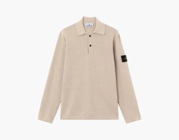 Stone Island Micro Stitch Soft Organic Cotton Long-Sleeve Polo Desert Melange
