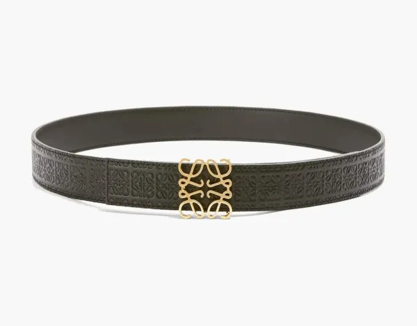 Anagram Pattent Reversible Repeat Calfskin Leather Belt Black/Gold