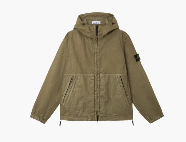 Stone Island Organic-Look Nylon Panama-TC Hooded Jacket Military Green