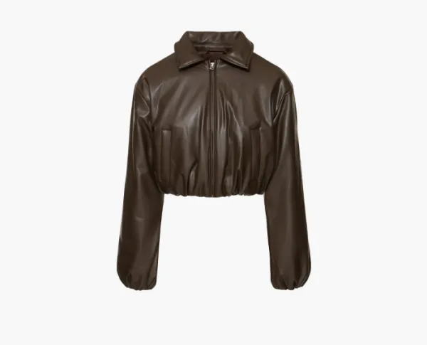 Alo Yoga Faux Leather Cropped Premier Bomber Espresso