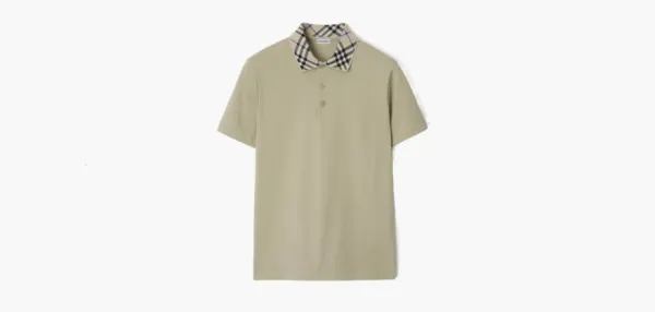 Burberry Check Collar Cotton Polo Shirt  Lichen