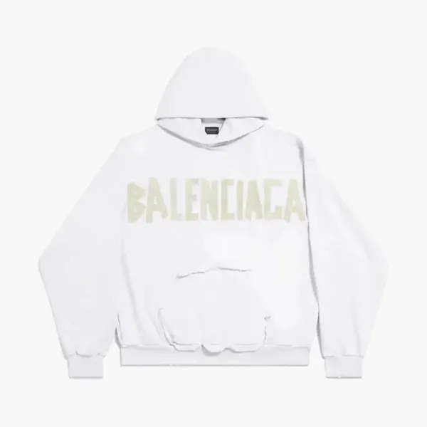Balenciaga Tape Type Ripped Pocket Hoodie Large Fit White