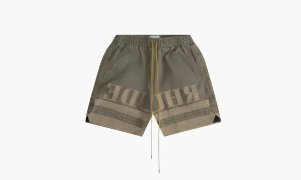 RHUDE Embroidered Canvas Logo Shorts Olive Tan