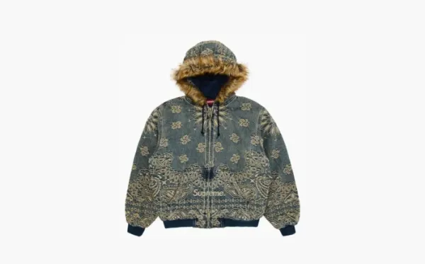 Supreme Bandana Jacquard Denim Hooded Work Jacket Blue