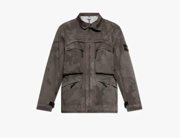 Stone Island Raso Gommato 3L Laser Camo Field Jacket with Waterproof and Windproof Membrane Military Green