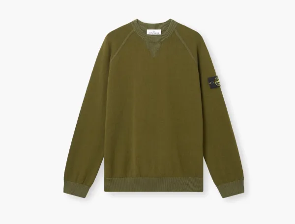 Stone Island Raw Hand Organic Cotton Crewneck Jumper Military Green