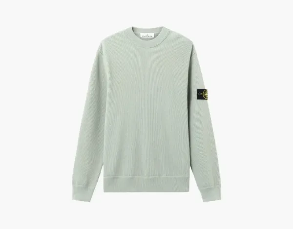 Stone Island Ribbed Soft Organic Cotton Crewneck Jumper Sage Green
