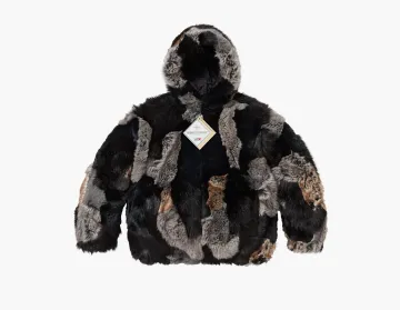Supreme Patchwork Windstopper Hooded Faux Fur Jacket Black