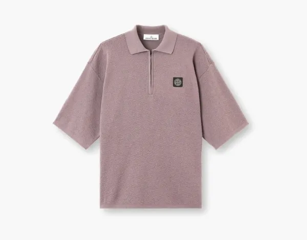 Stone Island Light Raw Hand Organic Cotton Polo Purple Grey