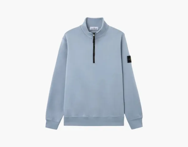 Stone Island Organic Cotton Fleece Half-Zip Sweatshirt Blue